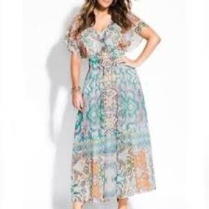 Chic Floral Dress plus size M/18 with Orange and Green Highlights